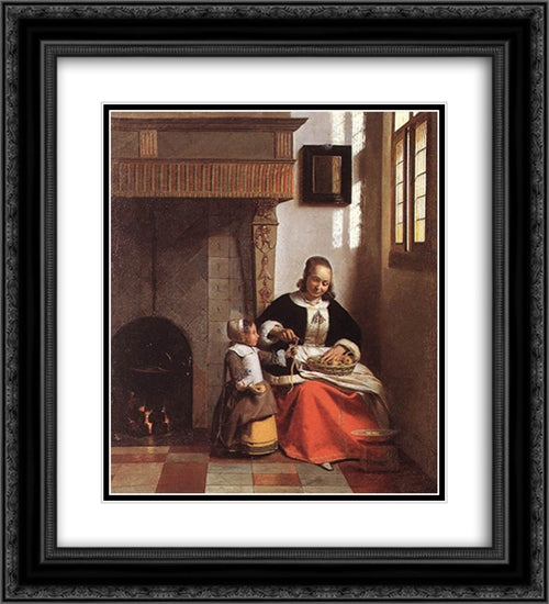 Woman Peeling Apples 20x22 Black Ornate Wood Framed Art Print Poster with Double Matting by Hooch, Pieter de