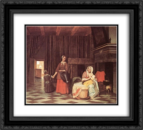 Suckling Mother and Maid 22x20 Black Ornate Wood Framed Art Print Poster with Double Matting by Hooch, Pieter de