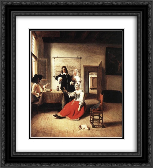 Young Woman Drinking 20x22 Black Ornate Wood Framed Art Print Poster with Double Matting by Hooch, Pieter de