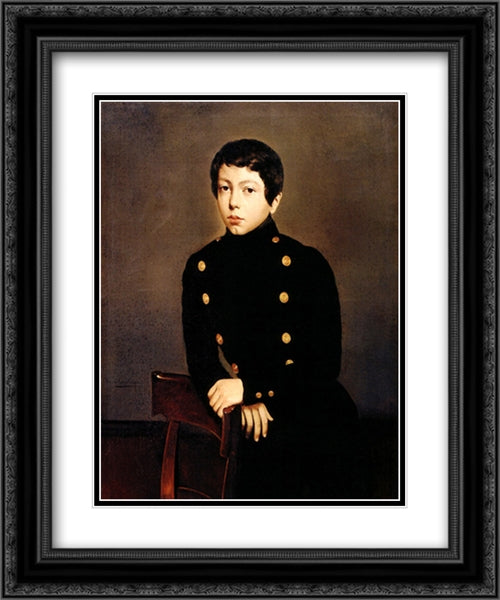 Portrait of Ernest Chasseriau, The Painter's Brother in the Uniform of the Ecole Navale in Brest about the Age of 13 20x24 Black Ornate Wood Framed Art Print Poster with Double Matting by Chasseriau, Theodore