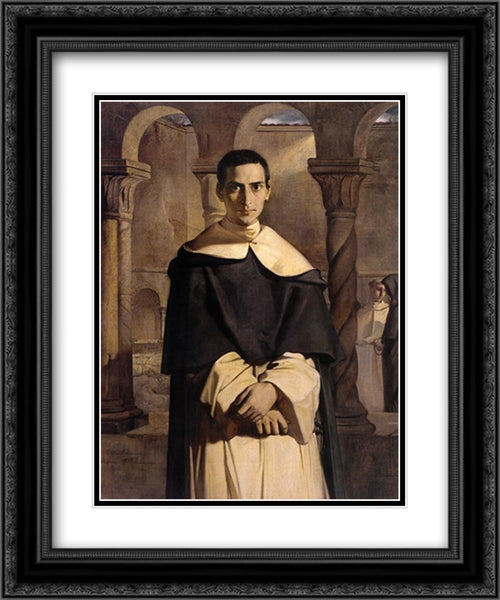 Portrait of the Reverend Father Dominique Lacordaire, of the Order of the Predicant Friars 20x24 Black Ornate Wood Framed Art Print Poster with Double Matting by Chasseriau, Theodore