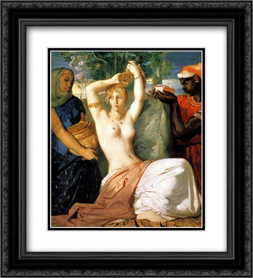 Esther Preparing to be Presented to King Ahasuerus 20x22 Black Ornate Wood Framed Art Print Poster with Double Matting by Chasseriau, Theodore