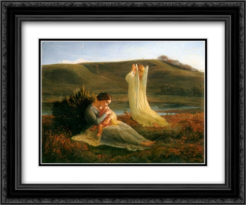 Le Poeme de l'ame ' L'Ange et la mere 24x20 Black Ornate Wood Framed Art Print Poster with Double Matting by Janmot, Anne Francois Louis
