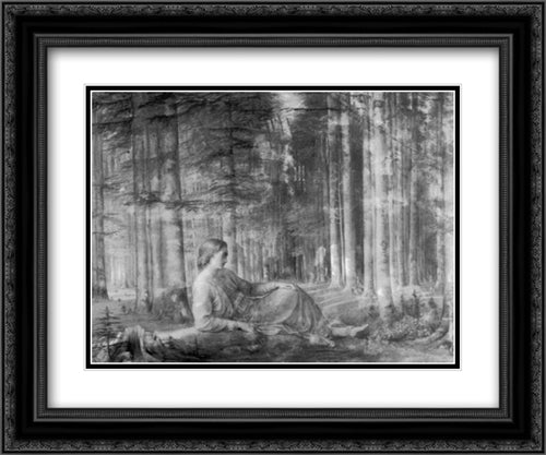 Le Poeme de l'ame ' Solitude 24x20 Black Ornate Wood Framed Art Print Poster with Double Matting by Janmot, Anne Francois Louis