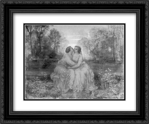 Le Poeme de l'ame ' Amour 24x20 Black Ornate Wood Framed Art Print Poster with Double Matting by Janmot, Anne Francois Louis