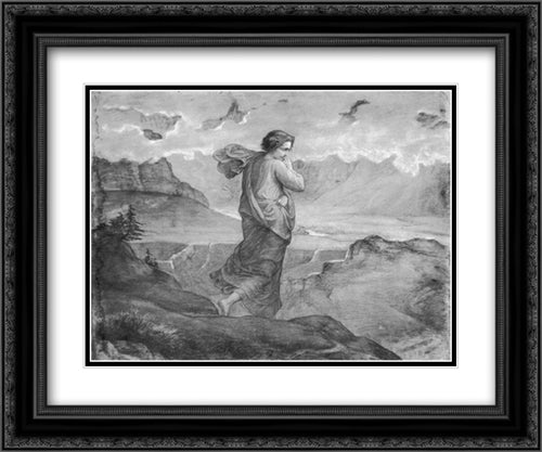 Le Poeme de l'ame ' Le Doute 24x20 Black Ornate Wood Framed Art Print Poster with Double Matting by Janmot, Anne Francois Louis