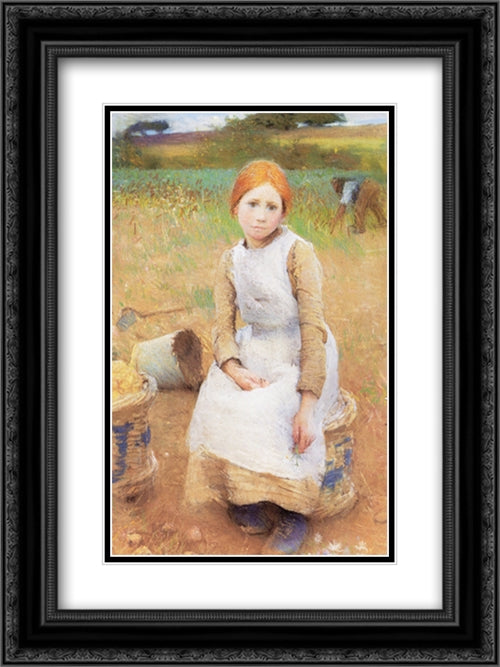 Little Rose 18x24 Black Ornate Wood Framed Art Print Poster with Double Matting by Clausen, Sir George