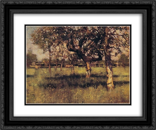 An Orchard in May 24x20 Black Ornate Wood Framed Art Print Poster with Double Matting by Clausen, Sir George