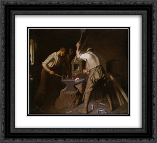 Our Blacksmith 22x20 Black Ornate Wood Framed Art Print Poster with Double Matting by Clausen, Sir George