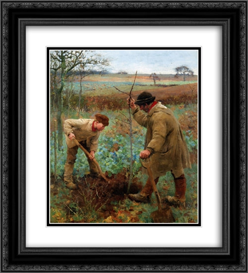 Planting A Tree 20x22 Black Ornate Wood Framed Art Print Poster with Double Matting by Clausen, Sir George