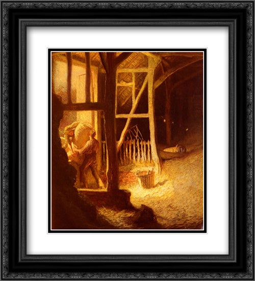 The Barn Door 20x22 Black Ornate Wood Framed Art Print Poster with Double Matting by Clausen, Sir George