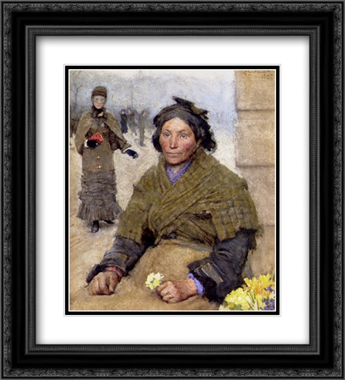 Flora, The Gypsy Flower Seller 20x22 Black Ornate Wood Framed Art Print Poster with Double Matting by Clausen, Sir George