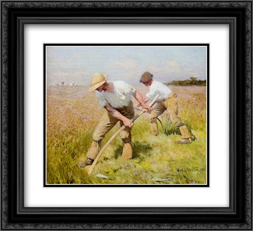 The Mowers 22x20 Black Ornate Wood Framed Art Print Poster with Double Matting by Clausen, Sir George