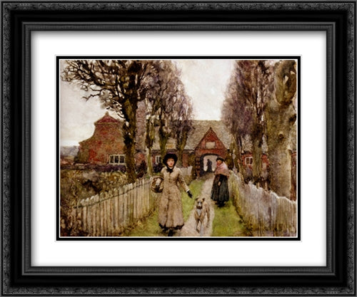 Gaywood Almshouses, Kings'Lynn, 1881 24x20 Black Ornate Wood Framed Art Print Poster with Double Matting by Clausen, Sir George