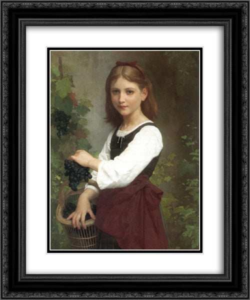 Young Girl Holding a Basket of Grapes 20x24 Black Ornate Wood Framed Art Print Poster with Double Matting by Bouguereau, Elizabeth Jane Gardner