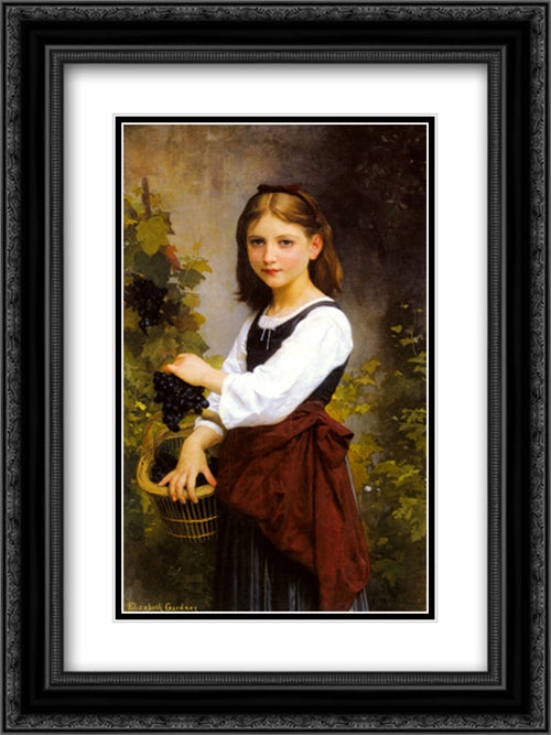 A Young Girl Holding a Basket of Grapes 18x24 Black Ornate Wood Framed Art Print Poster with Double Matting by Bouguereau, Elizabeth Jane Gardner