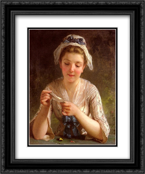 La Lettre 20x24 Black Ornate Wood Framed Art Print Poster with Double Matting by Munier, Emile