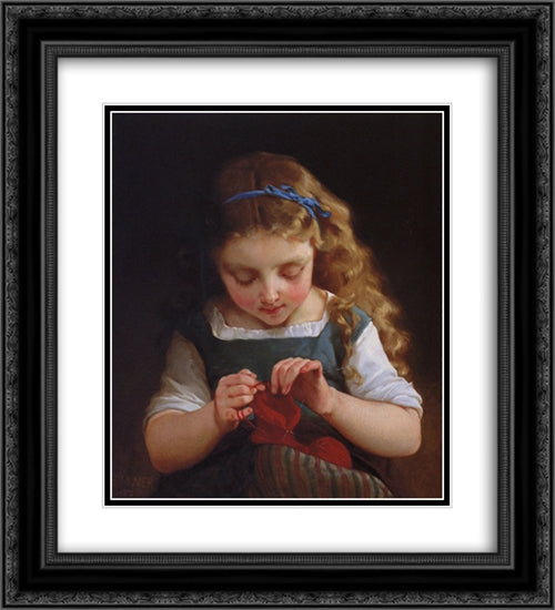 A Careful Stitch 20x22 Black Ornate Wood Framed Art Print Poster with Double Matting by Munier, Emile