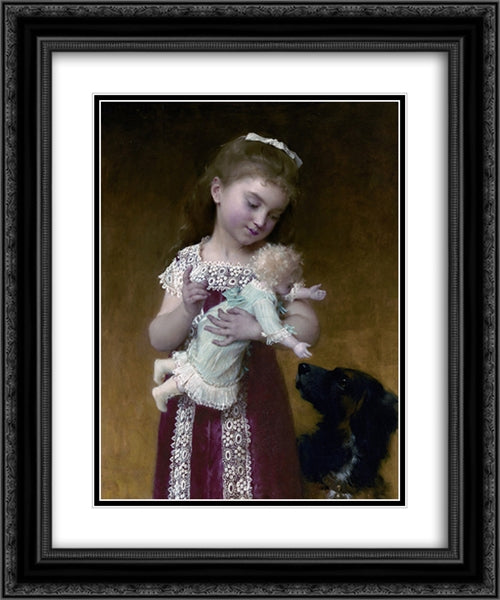 Le Jeune Fille et la Poupee 20x24 Black Ornate Wood Framed Art Print Poster with Double Matting by Munier, Emile