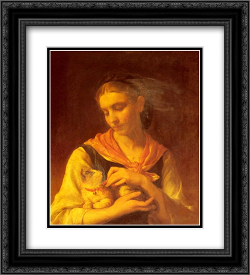 The Favorite Kitten 20x22 Black Ornate Wood Framed Art Print Poster with Double Matting by Munier, Emile