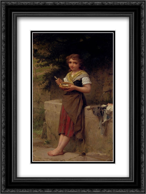 La Jeune Paysanne 18x24 Black Ornate Wood Framed Art Print Poster with Double Matting by Munier, Emile