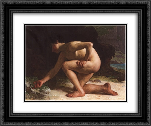 Au bord de la mer 24x20 Black Ornate Wood Framed Art Print Poster with Double Matting by Munier, Emile