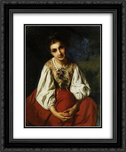 Portrait of a young girl 20x24 Black Ornate Wood Framed Art Print Poster with Double Matting by Munier, Emile