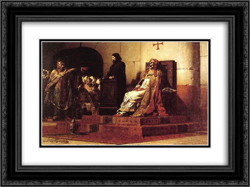 Le Pape Formose et Etienne VII 24x18 Black Ornate Wood Framed Art Print Poster with Double Matting by Laurens, Jean Paul