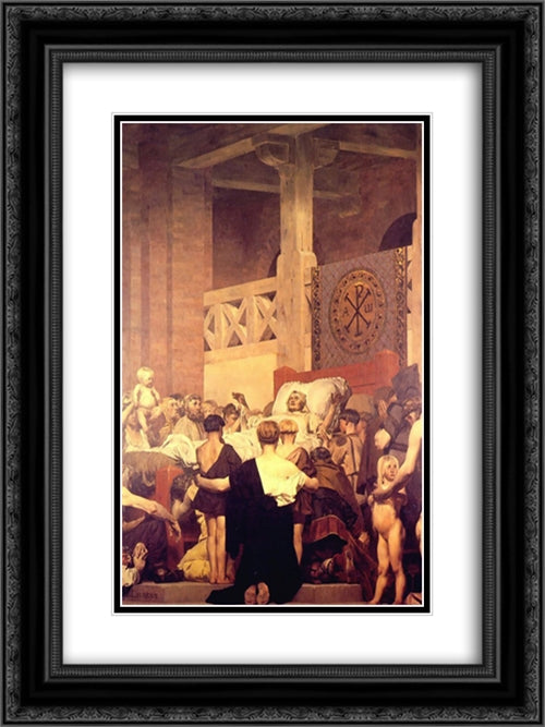 Death of Saint Genevieve (center panel) 18x24 Black Ornate Wood Framed Art Print Poster with Double Matting by Laurens, Jean Paul