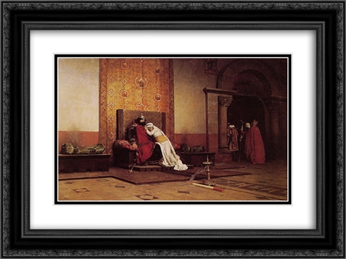 L'Excommunication de Robert le Pieux 24x18 Black Ornate Wood Framed Art Print Poster with Double Matting by Laurens, Jean Paul