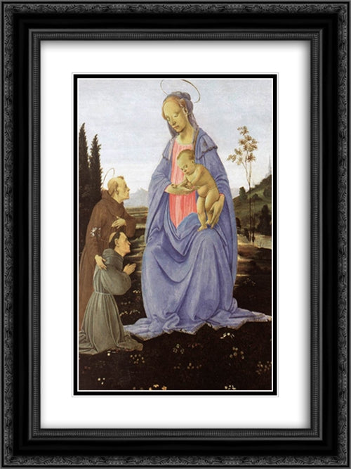 Madonna with Child, St Anthony of Padua and a Friar 18x24 Black Ornate Wood Framed Art Print Poster with Double Matting by Lippi, Filippino