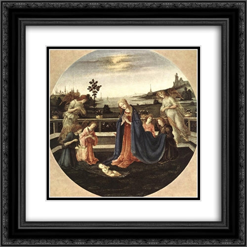 Adoration of the Child 20x20 Black Ornate Wood Framed Art Print Poster with Double Matting by Lippi, Filippino