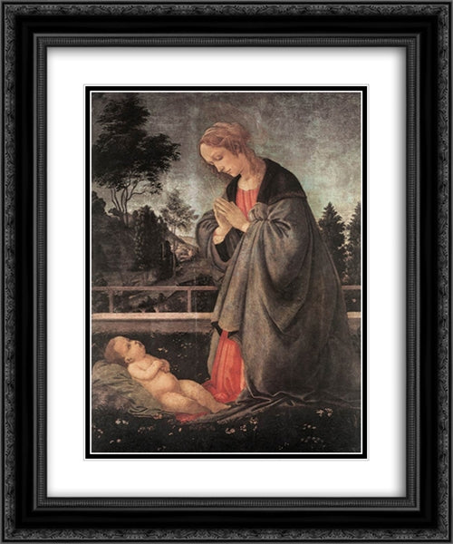 Adoration of the Child 20x24 Black Ornate Wood Framed Art Print Poster with Double Matting by Lippi, Filippino