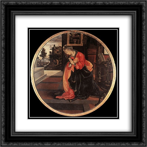 Virgin from the Annunciation 20x20 Black Ornate Wood Framed Art Print Poster with Double Matting by Lippi, Filippino