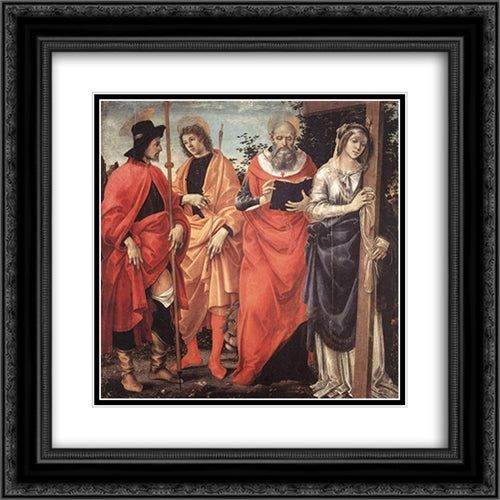 Four Saints Altarpiece 20x20 Black Ornate Wood Framed Art Print Poster with Double Matting by Lippi, Filippino
