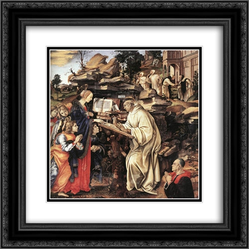 Apparition of The Virgin to St Bernard 20x20 Black Ornate Wood Framed Art Print Poster with Double Matting by Lippi, Filippino