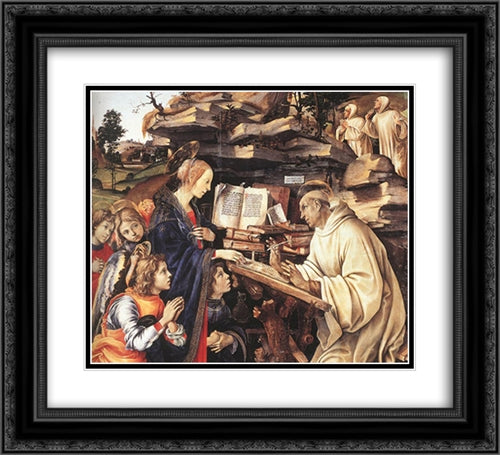 Apparition of The Virgin to St Bernard [detail: 1] 22x20 Black Ornate Wood Framed Art Print Poster with Double Matting by Lippi, Filippino