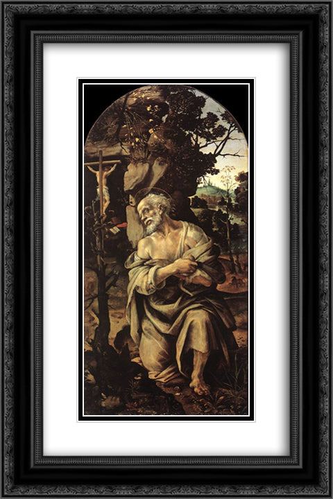St Jerome 16x24 Black Ornate Wood Framed Art Print Poster with Double Matting by Lippi, Filippino