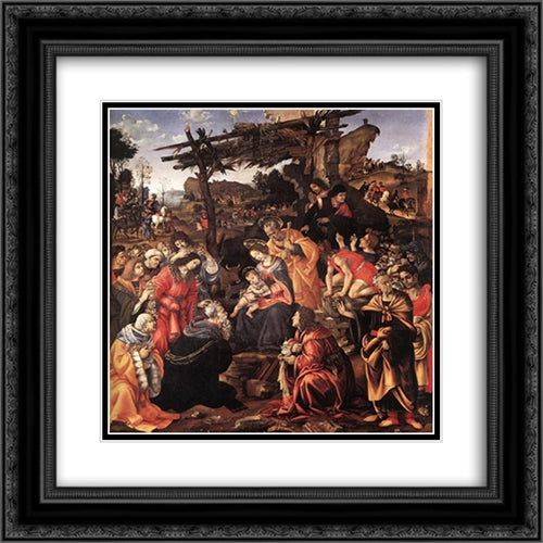 Adoration of the Magi 20x20 Black Ornate Wood Framed Art Print Poster with Double Matting by Lippi, Filippino