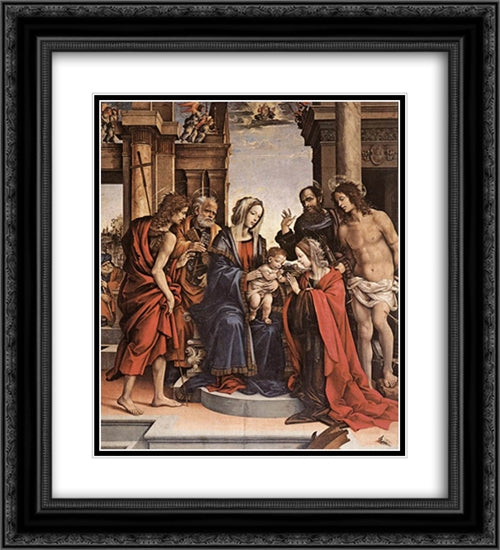 The Marriage of St Catherine 20x22 Black Ornate Wood Framed Art Print Poster with Double Matting by Lippi, Filippino