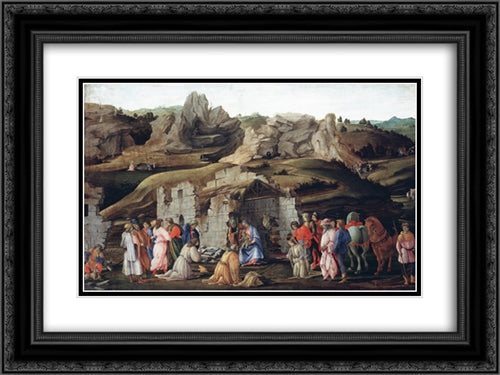 The Adoration of the Magi 24x18 Black Ornate Wood Framed Art Print Poster with Double Matting by Lippi, Filippino