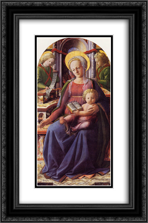 Madonna and Child Enthroned with Two Angels 16x24 Black Ornate Wood Framed Art Print Poster with Double Matting by Lippi, Filippino