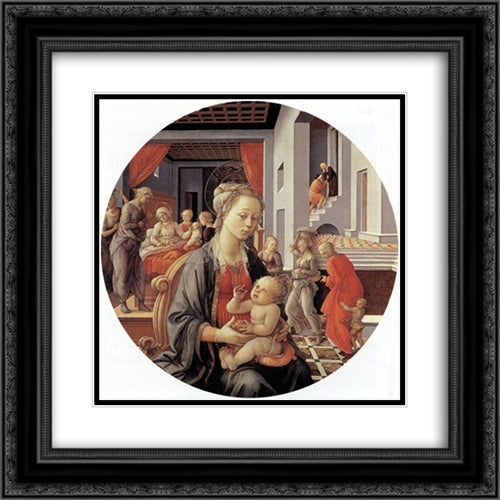 Madonna and Child with Stories from the Life of the Virgin 20x20 Black Ornate Wood Framed Art Print Poster with Double Matting by Lippi, Filippino
