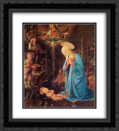 Virgin and Child 20x22 Black Ornate Wood Framed Art Print Poster with Double Matting by Lippi, Filippino