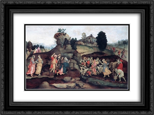 Moses Brings Forth Water out of the Rock 24x18 Black Ornate Wood Framed Art Print Poster with Double Matting by Lippi, Filippino