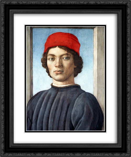 Portrait of a Youth 20x24 Black Ornate Wood Framed Art Print Poster with Double Matting by Lippi, Filippino