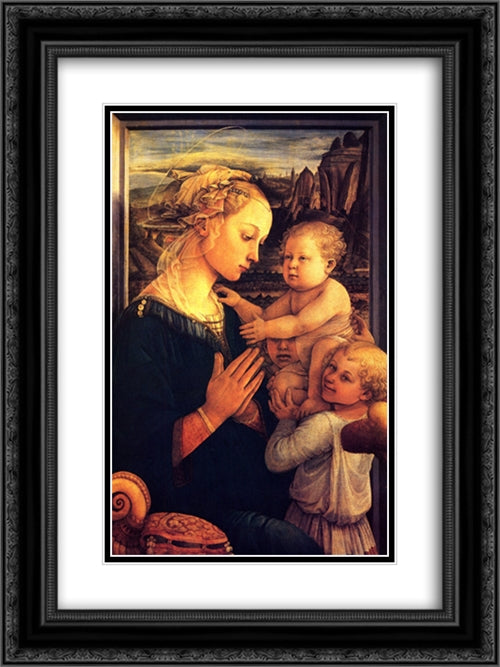 Virgin with Chilrden 18x24 Black Ornate Wood Framed Art Print Poster with Double Matting by Lippi, Filippino