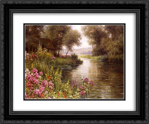 Fleur au bord de la Riviere 24x20 Black Ornate Wood Framed Art Print Poster with Double Matting by Knight, Louis Aston
