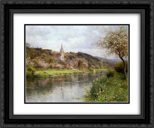 Along the Seine 24x20 Black Ornate Wood Framed Art Print Poster with Double Matting by Knight, Louis Aston