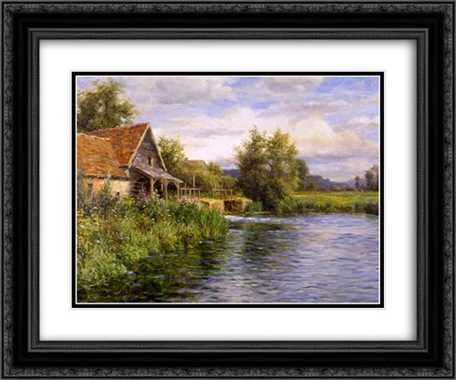 Cottage by the River 24x20 Black Ornate Wood Framed Art Print Poster with Double Matting by Knight, Louis Aston